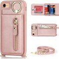 thumbnail image 6 of iPhone SE 2022/2020 Phone Case with Card Holder,iPhone 7/8 Case Wallet for Women Men with Strap,Crossbody Lanyard Cases with Credit Card Slots Kickstand and Stand Ring Holder Case,4.7",RoseGold, 6 of 8