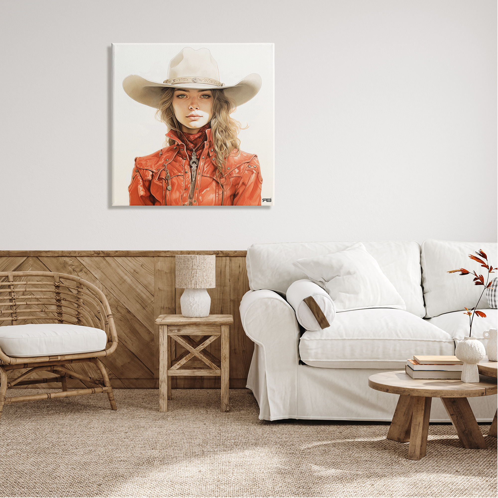 Stupell Industries Western Cowgirl Portrait Abstract Painting Gallery Wrapped Canvas Art Print Wall Art, 30 x 30
