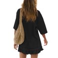 thumbnail image 3 of Morttic Women's Casual 2 Piece Set – Round Neck Short Sleeve Top & Mini Skirt with Lace Hem Solid Color Summer Outfit Black，M, 3 of 4