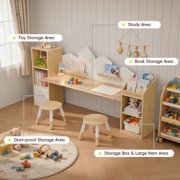 Guqiart Kids Desk and Chair Set with 5 Storage Cabinets, 71 Wooden Study Drawing Table with Bookshelves