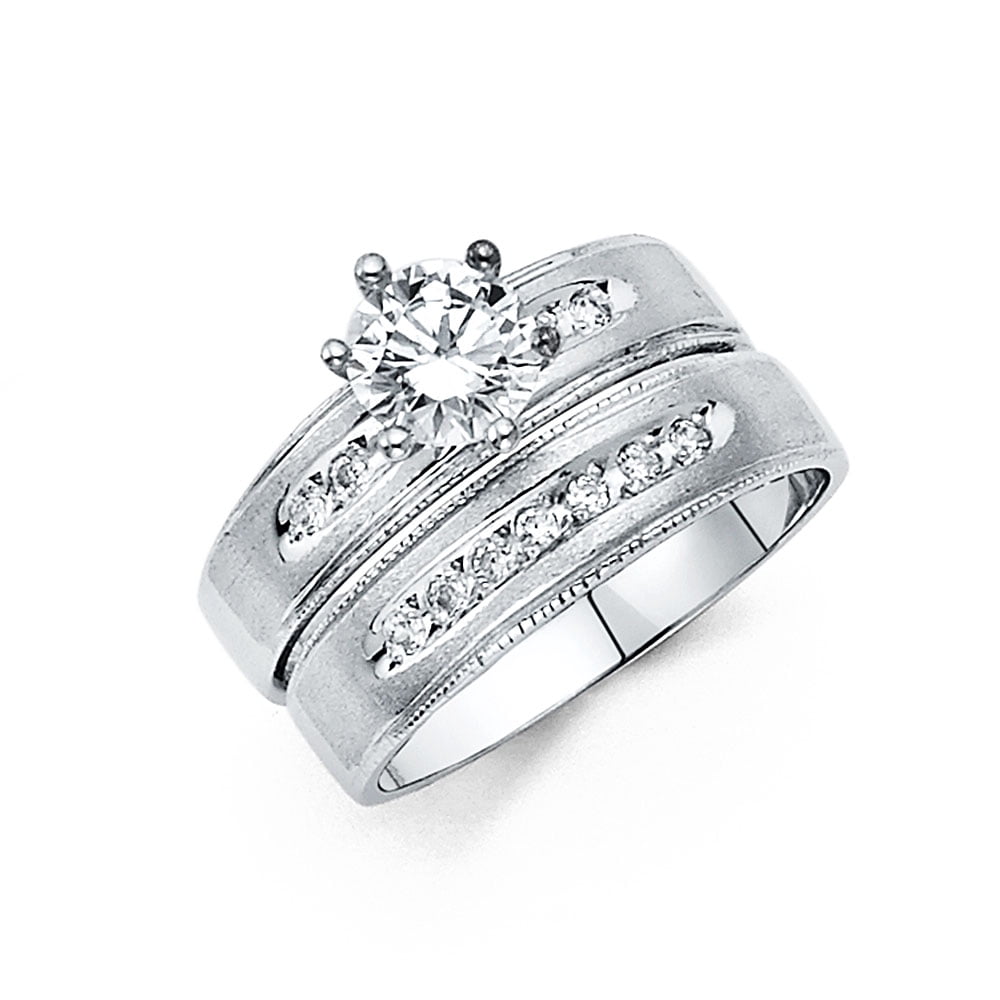 Solid 14k White Gold Cubic Zirconia CZ Ladies Wedding Band And ...