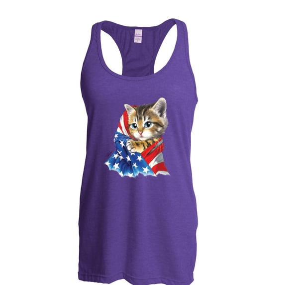 Artix - Women's Racerback Tank Top, up to Women Size 2XL - American Flag 4th of July Kitty