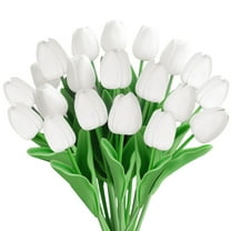 HYG White Tulips Artificial Flowers 20 Pcs 13'' Real Touch Tulips Flowers Fake Tulips Flowers Realistic Plastic Flowers Bouquet for Wedding Bridal Party Bouquet Decoration