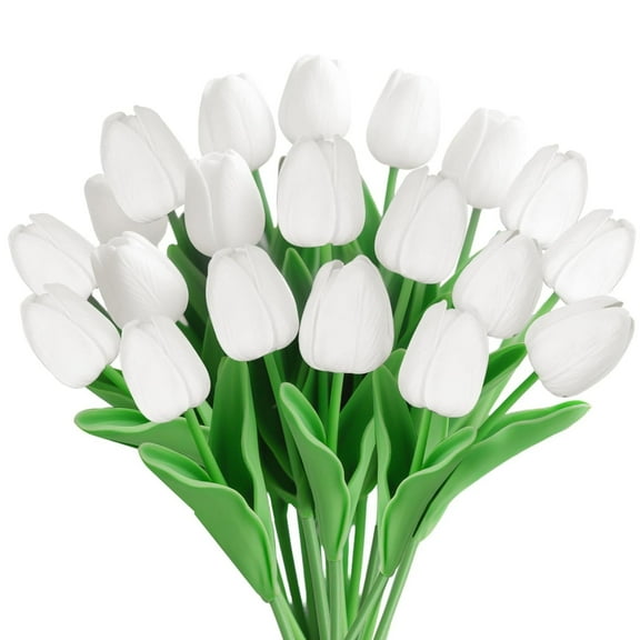 HYG White Tulips Artificial Flowers 20 Pcs 13'' Real Touch Tulips Flowers Fake Tulips Flowers Realistic Plastic Flowers Bouquet for Wedding Bridal Party Bouquet Decoration