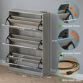 thumbnail image 3 of FANRAL Shoe Cabinet with 3 Flip Drawers & Deodorizer,9.45" Narrow Freestanding Wooden Shoe Rack Organizer for Entryway,Hallway,Gray, 3 of 8