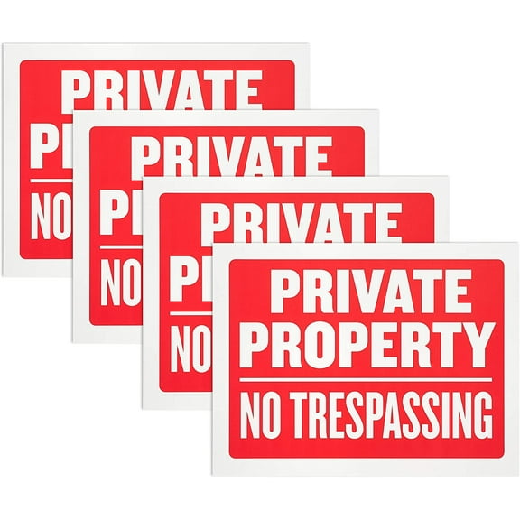 4 Pack Private Property No Trespassing Sign 9 x 12 Inch Weatherproof, Water Resistant, Easy to Mount, Durable Ink, Indoor and Outdoor Keep, for Home Safety & Privacy