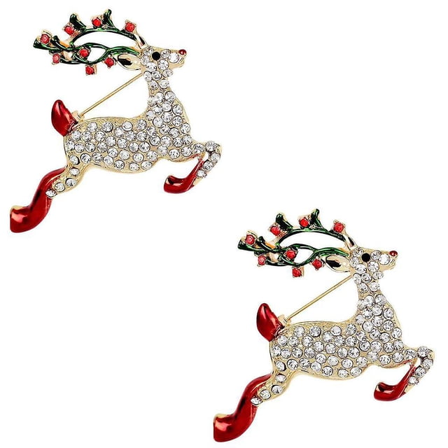 Paquete de 2 broches navideños para mujer, broches navideños vintage brillantes, lindos accesorios navideños para mujer (ciervo sika)