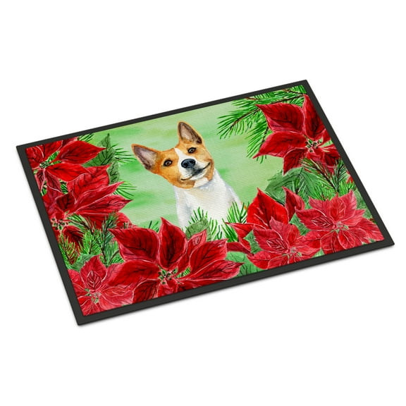 Carolines Treasures CK1340MAT Basenji Poinsettas Door Mat Indoor Rug or Outdoor Welcome Mat 18x27 Doormat  27"L x 18"W