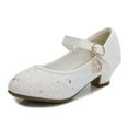 thumbnail image 2 of POIUYTR Girls' Glitter Mary Jane Sandals - Leather Strappy Heels with Ankle Strap & Air-Cushioned Sole for Flower Girl Summer Weddings, 2 of 8
