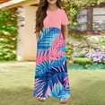 thumbnail image 2 of Hawaiian Plus Size Summer Teen Dresses Palm Tree Printed Crewneck Tshirt Dress Little Girls Patchwork Dress Short Sleeve Vacation Dress 2026 Spring Casual Maxi Dress with Pockets,Blue 5-6 Years, 2 of 5
