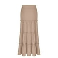 thumbnail image 5 of Amvlyk Boho Skirts for Women Solid Color Elastic High Waist A-Line Ankle-Length Skirt Summer Cool Trendy Skirt Fashion Ruffle Tiered Flowy Skirt for Beach Date Casual Going Out Party Walking, 5 of 6