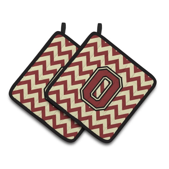 Carolines Treasures CJ1061-OPTHD Letter O Chevron Maroon and Gold Pair of Pot Holders, 7.5HX7.5W, multicolor
