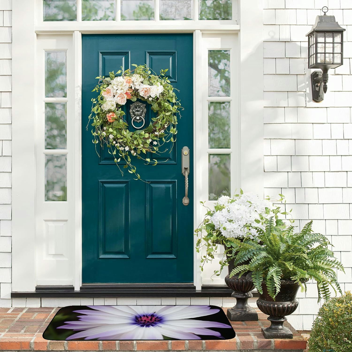 Heduofu Decorative Door Mat, Door Mat with Non-Slip Rubber Backing, Easy Cleaning, Traps Dirt, Rug for Entry, Patio, Garage - Daisy White Flower Plant Nature Flowers Green 19.68*47.24 in