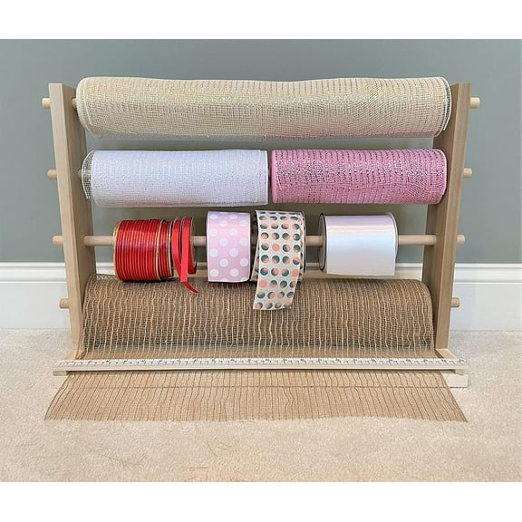 4-Row Mesh Roller/Ribbon/Vinyl Etc. Holder. Deluxe Wreath Maker/Florist Tool. Fits up to 21” Rolls