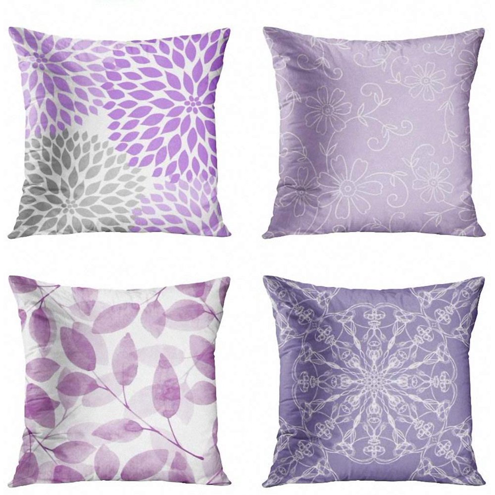 ECZJNT Set of 4 Pillow Cases Gray Lavender Purple Grey Dahlia Floral