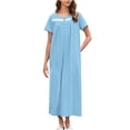 thumbnail image 2 of Women Solid Color Round Neck Button Short Sleeved Pleated Front Dress Nightgown, 2 of 8