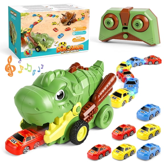 Hope wood 12 Magnetic Mini Cars Dinosaur RC Carrier Truck, 2.4GHz Remote Vehicle Toy For Kid 3 4 5 6 Year Old Boys Girls, Birthday Gift For Little Kids