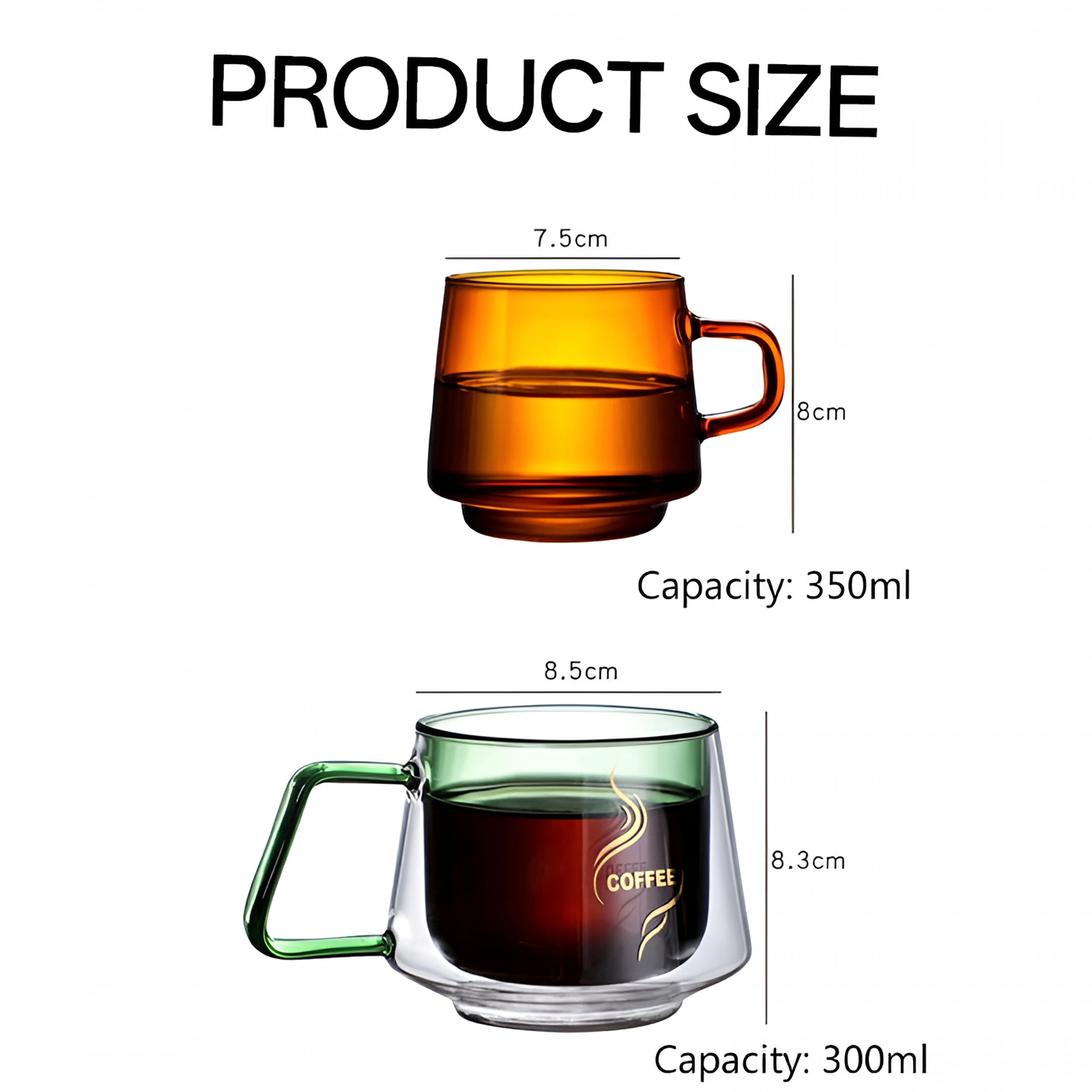 ACDANC 2026 New Glass Coffee Mugs Set of 2-10 Oz Glass Stackable Coffee Cups with Handle - Colored Tea Cups Drinking Glasses for Espresso,Latte,Tea,Milk,Color Fresh and Thick Glass Coffee Cup
