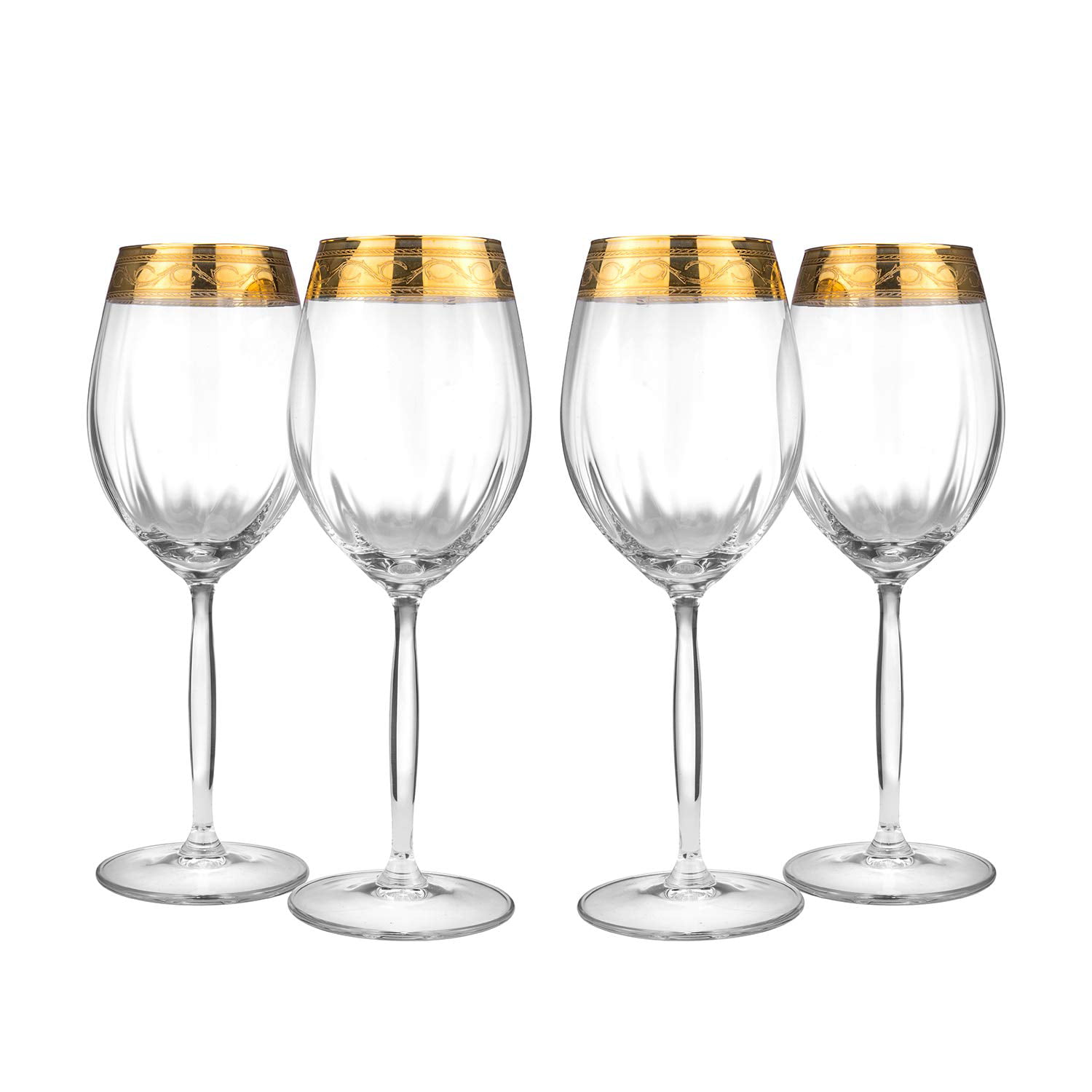 Italian Collection Crystal 12 Oz Wine Goblet Glasses 24K Gold Rim 