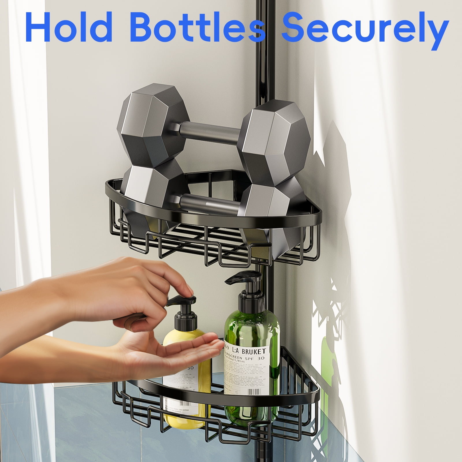 Auledio Corner Shower Caddy Tension Pole - 62-115INCH - 4-Tier Rustproof Bathroom Organizer Shelves, Adjustable Bathtub Tub Shampoo Storage