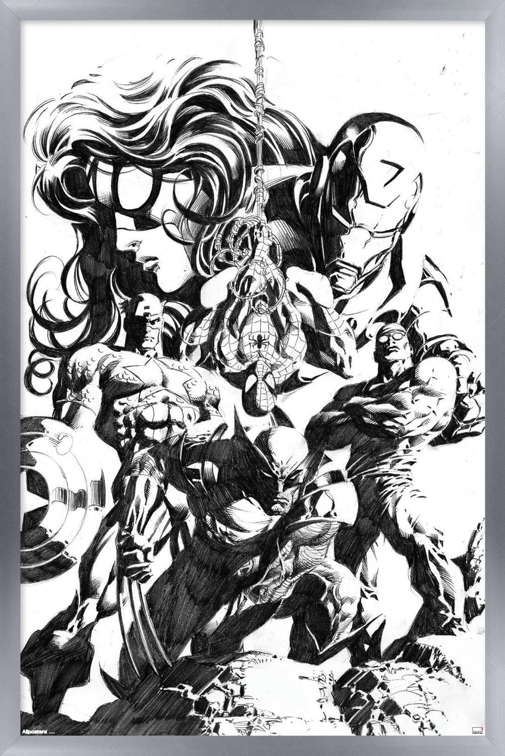 Marvel Sketch - Group Wall Poster, 14.725" x 22.375" Framed