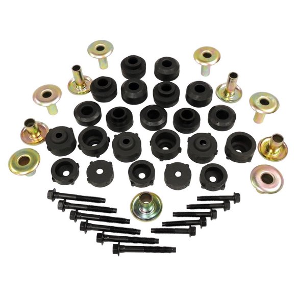 Fits 1997-2006 Jeep Wrangler TJ Crown Automotive Body Mount Bushings 55176180MK Black; Rubber