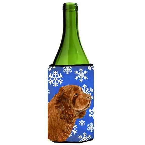 Sussex Spaniel Winter Snowflakes Holiday Wine bottle sleeve Hugger - 24 oz.