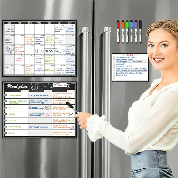 JJPRO Magnetic Monthly Calendar and Meal Planning Board Set for Fridge-Dry Erase Monthly Calendar for Refrigerator, Menu Whiteboard -Bonus to-do Notepad