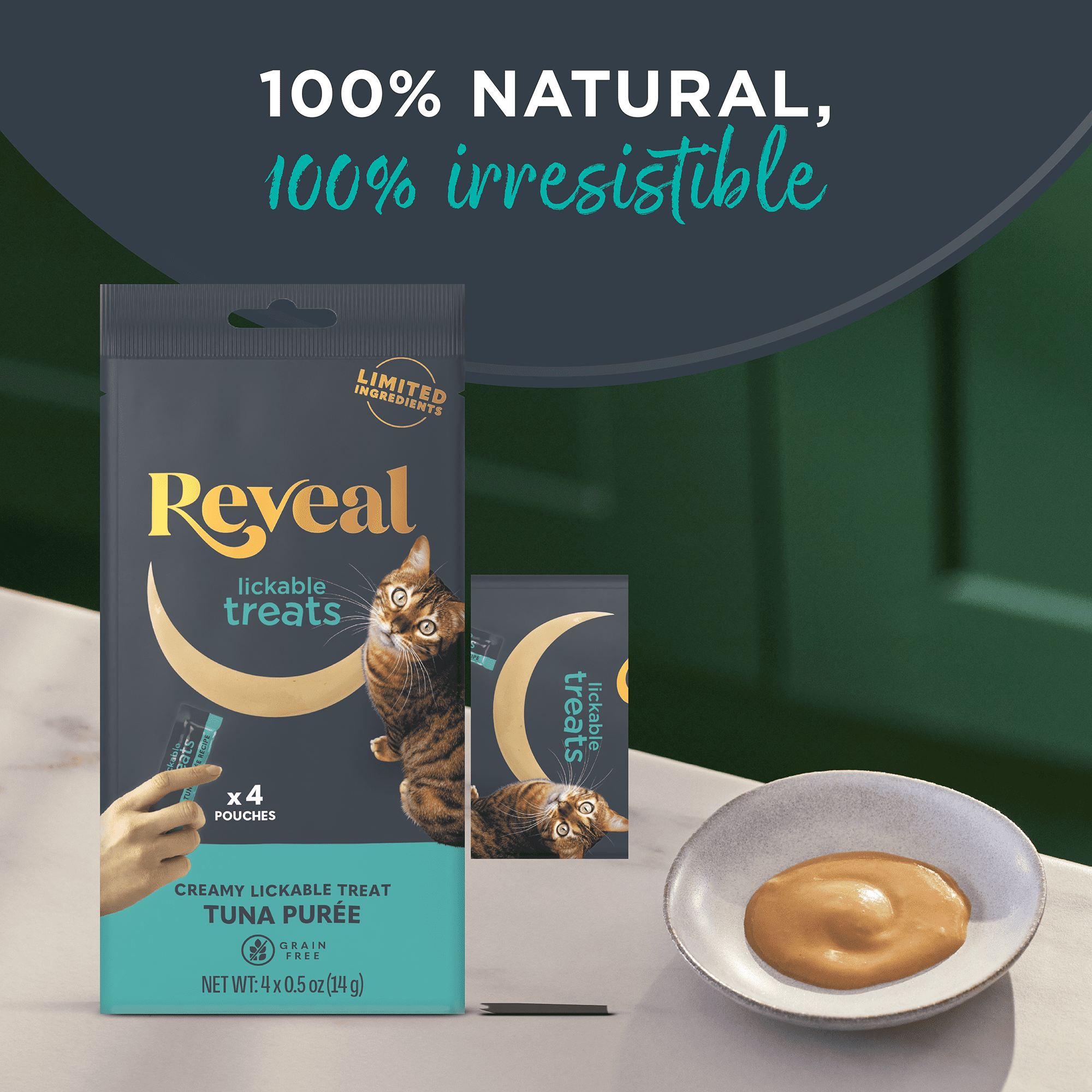 (3 pack) Reveal Pet Food Natural Cat Treats Tuna Lickable Puree 4 x 0.5oz