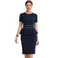 thumbnail image 1 of Vestido ajustado Allegra K de manga corta con ribete en contraste y cuello redondo Azul oscuro L, 1 of 6