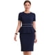 thumbnail image 1 of Vestido ajustado Allegra K de manga corta con ribete en contraste y cuello redondo Azul oscuro L, 1 of 6