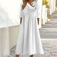 thumbnail image 3 of QUYUON Robe Midi à Poches pour Femmes Été Décontractée Boutons Manches Courtes Col Rond Robe Fluide Plissée Ligne A Maxi Robe de Plage Style A-135 Invité de Mariage Mi-Longue, 3 of 6