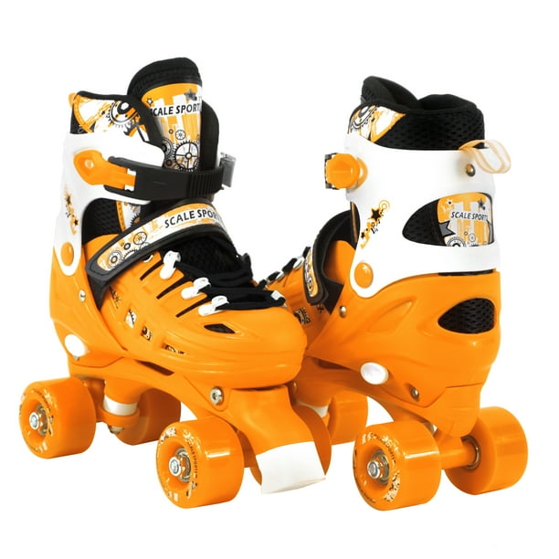 Adjustable Orange Quad Roller Skates For Kids Small Sizes