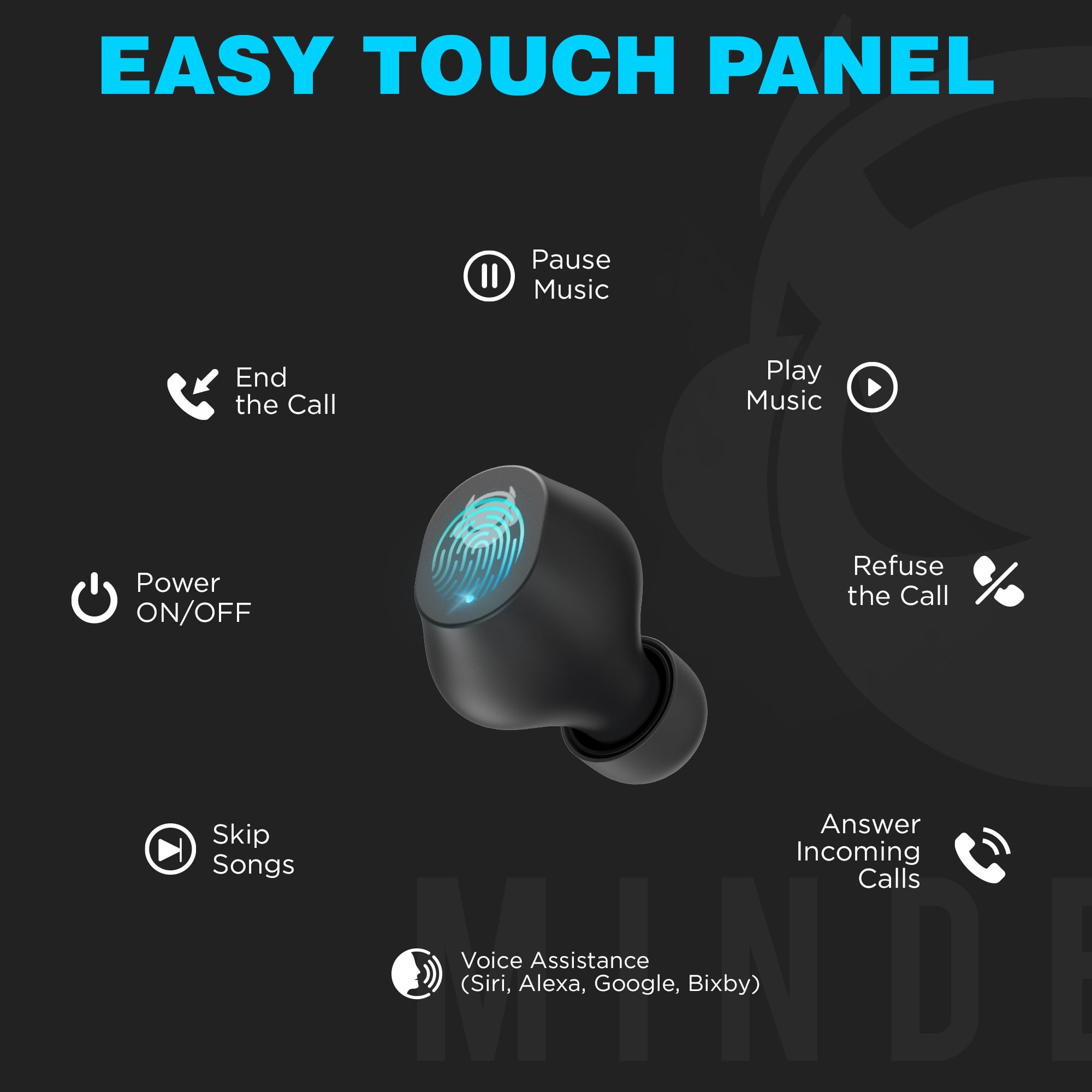 MINDBEAST T98 Generation Wireless Bluetooth In-Ear Earbud with Super Bass Audio, Black