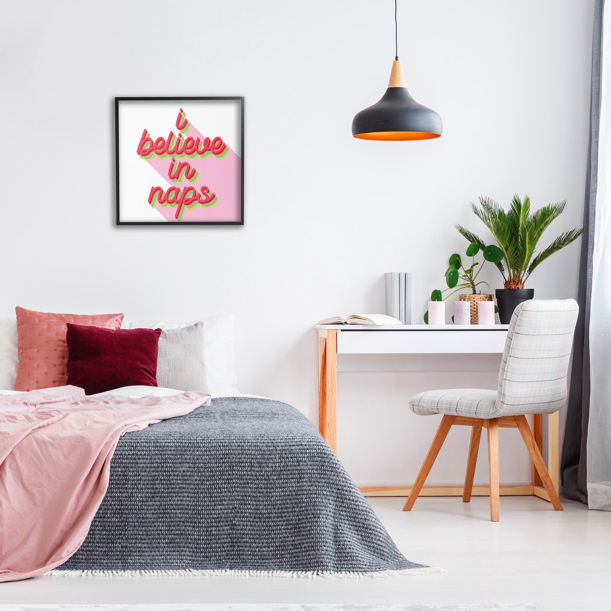 Stupell Industries Retro Believe In Naps Typography Painting Black Framed Art Print Wall Art, 24 x 24