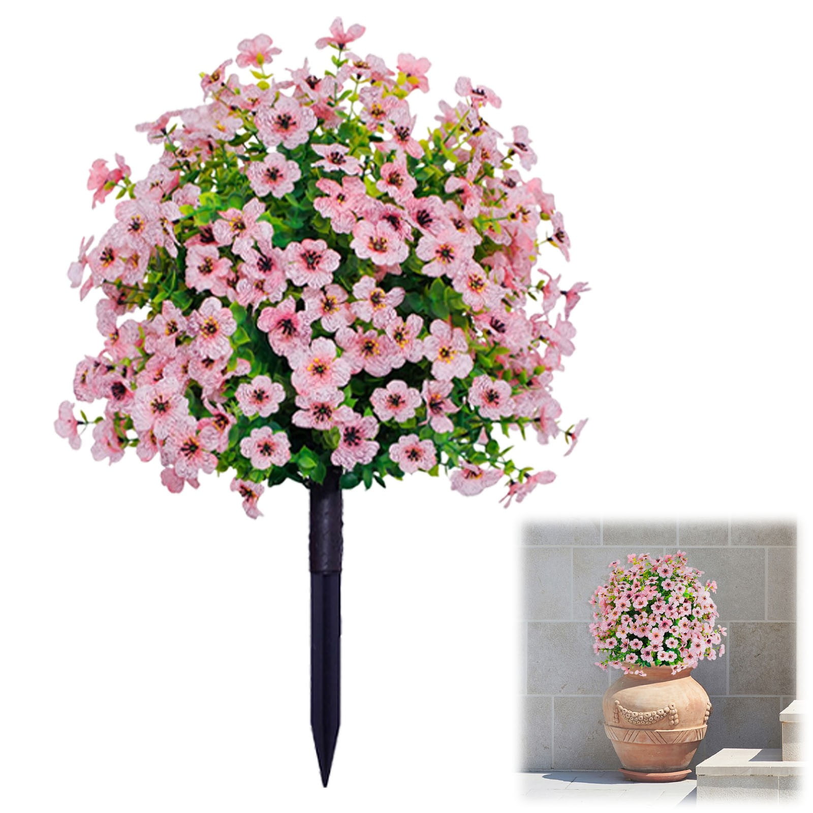Artificial Outdoor Flower Stakes,Fake Garden Petunia Flower Bushes, Faux Pathway Flower Plants, Faux Flower Garden Stakes, UV Resistant Waterproof for Patio Yard Porch Landscaping Decor