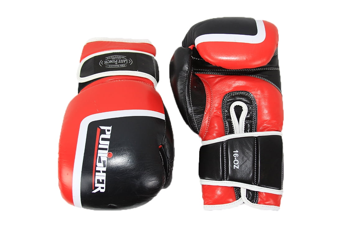 16oz Last Punch Black and Red Punisher Boxing Gloves