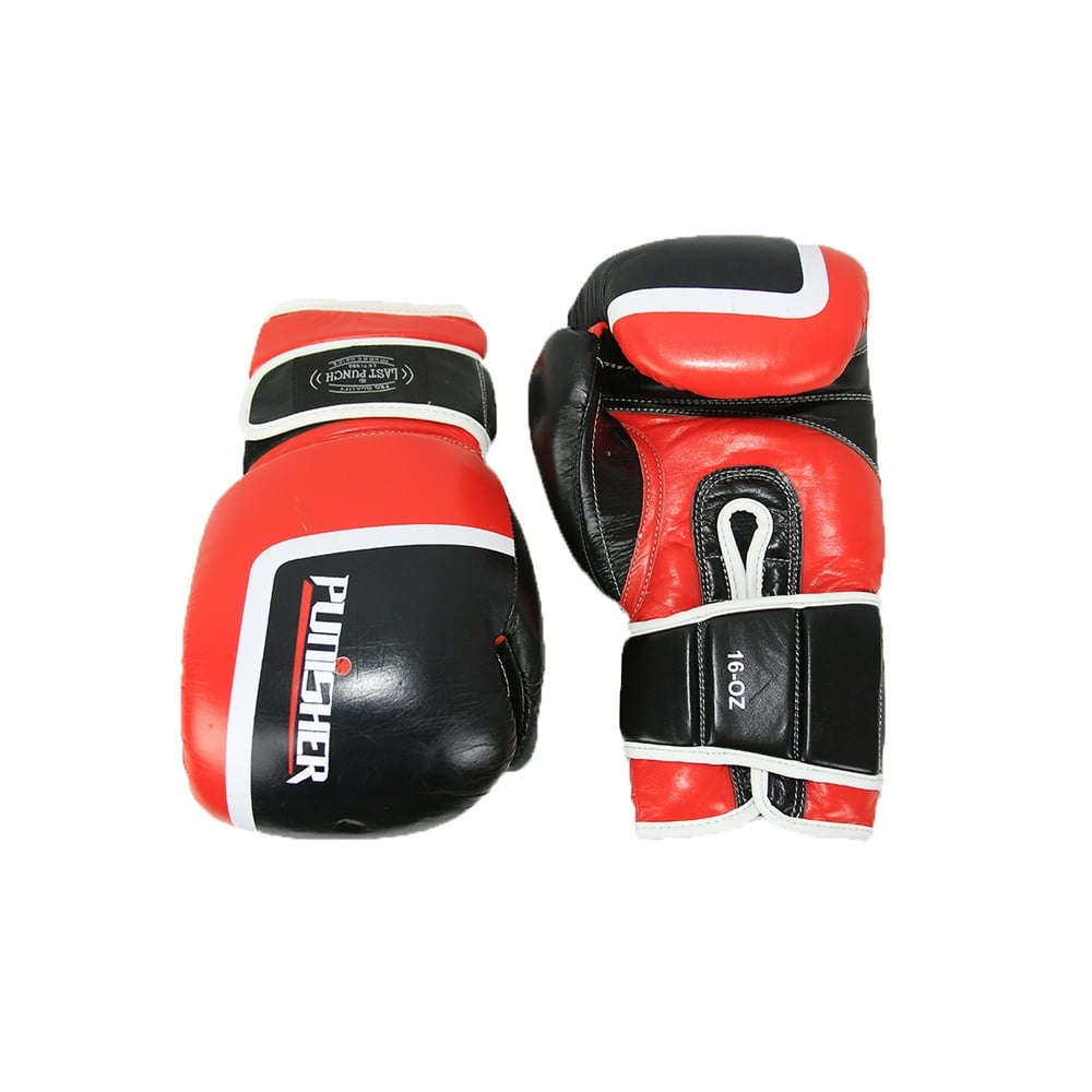 16oz Last Punch Black and Red Punisher Boxing Gloves