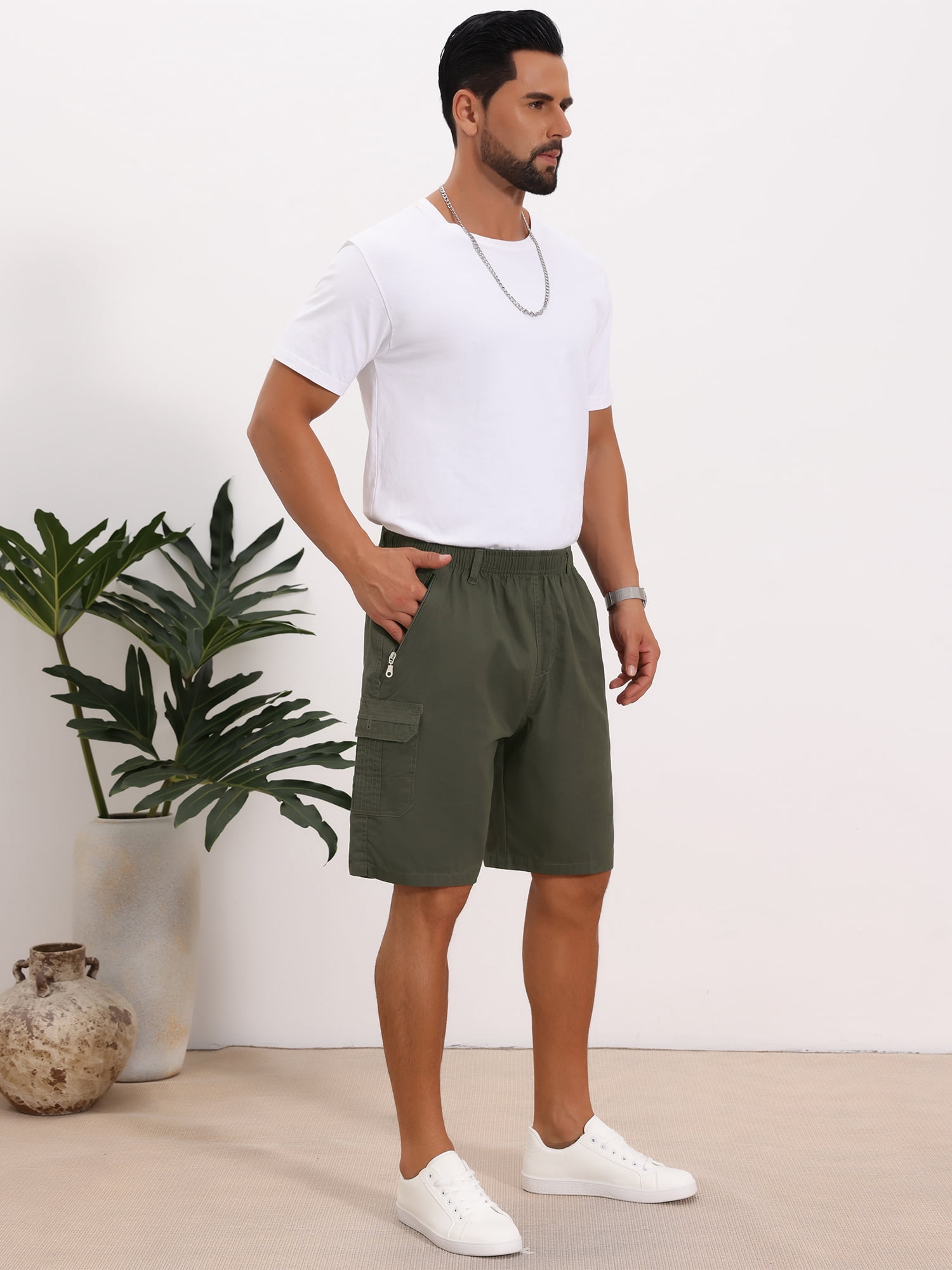 DARING DIVA Men's Cargo Shorts Cotton Zipper Pockets Hiking Short Pants 34 Olive Green