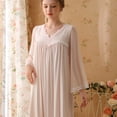 thumbnail image 4 of Defitshape Women's Long Sleeve Victorian Vintage Nightgown Cotton Comfy V Neck Summer Lace Ruffle See Through Pink Small, 4 of 4