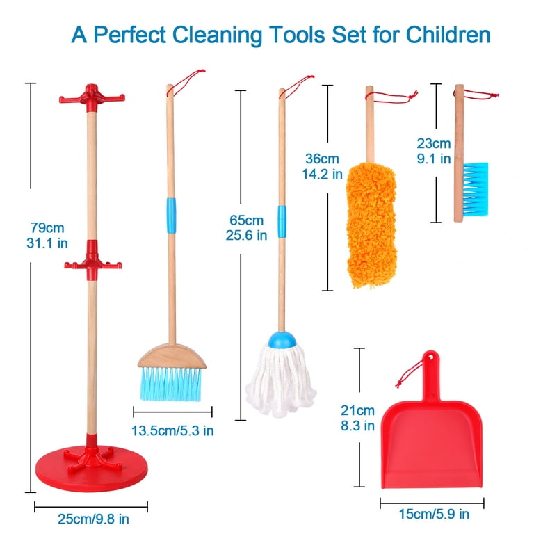 Kids Cleaning Set, 8 pcs Housekeeping Pretend Play Set Includes Broom Mop  Duster Dustpan Brushes Rag and Organizing Stand, Cleaning Toys Gift For  Toddlers Girls Boys Age 3-6, Real Beech Wood 