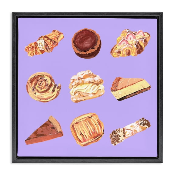 Stupell Industries Contemporary Delicious Pastries on Purple Black Floating Frame Canvas Art, 18 x 18, by Melissa Wang