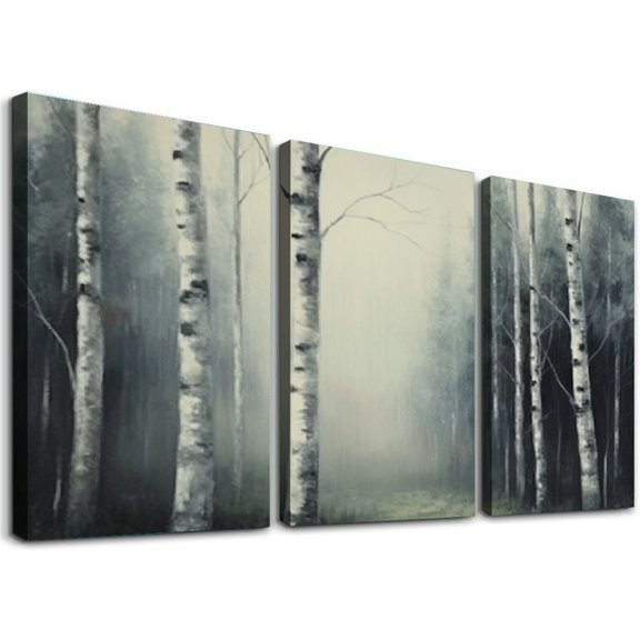 Shadudu Fog Trees Tonalism Decor Triptych - Set of 3 Pieces, 12x16 inches Each - Unframed Modern Wall Decor for Living Room Bedroom Home Office 12"x16"x3pcs
