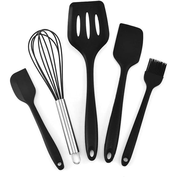 LINLIN Silicone Cooking Utensils Set,Silicone fried boat scraper egg tool five-piece set-Red,Silicone Kitchen Utensils Sets