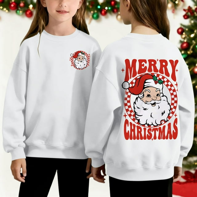 Sudadera sin capucha para niños, con estampado navideño, cuello redondo, manga larga, forro polar, para niños de talla mediana a grande, blusa de poliéster para niños.