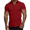 thumbnail image 4 of Chemises pour Hommes Manches Courtes Hommes Décontracté Uni Coupe Ajustée Col Rabattu Bouton Chemise d'Affaires à Manches Courtes Chemises en Lin pour Hommes Manches Courtes Chemises pour Hommes Manches Courtes Décontracté, 4 of 11