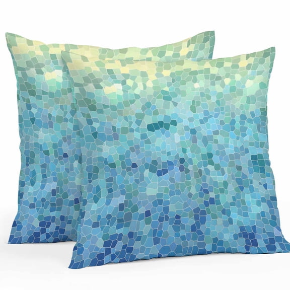 Throw Pillow Covers 16x16 Inch Set of 2, Turquoise Blue Teal Waterproof Outdoor Pillow Covers, Chic Stained Glass Texture Aesthetic Decorative Cushion Pillowcases for Couch, Sofa, Bed, Garden, Patio