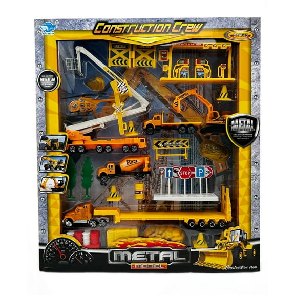 BIG DADDY 37 Piece Mini City or Township Construction Union Trucks and Cars Accessories Playset