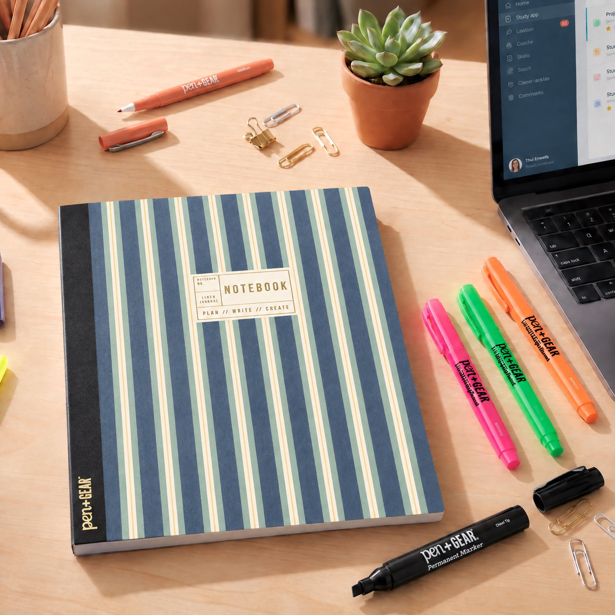 Pen+Gear College-Ruled Journal, Blue and Green Stripe, Perforated, 8” x 10”, 80 Sheets