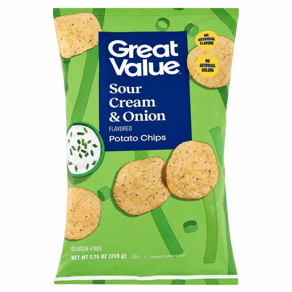 Great Value Sour Cream and Onion Potato Chips, 7.75 oz Bag